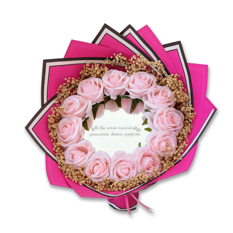 PEMBE YAPAY GÜL AYNA BUKET