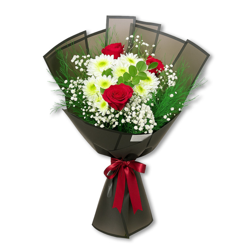 SİYAH BUKET KAĞIDINDA GÜL PAPATYA