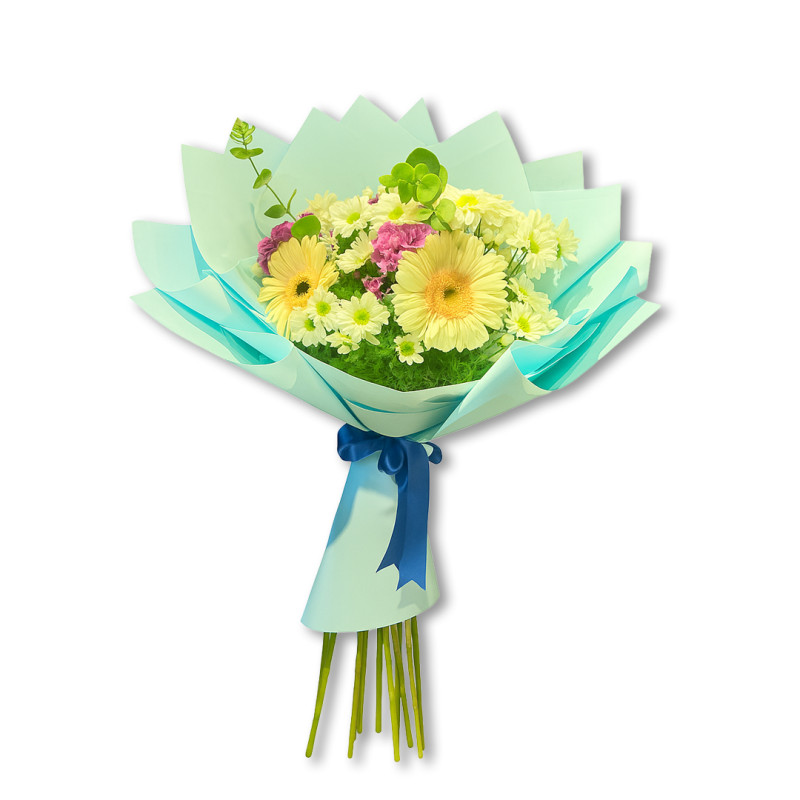 MAVİ BHUKET KAĞIDINA PAPATYA GERBERA