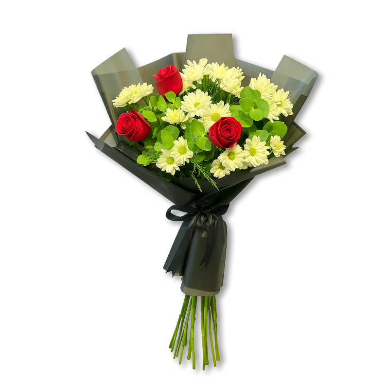 SİYAH BUKET KAĞIDINDA GÜL PAPATYA