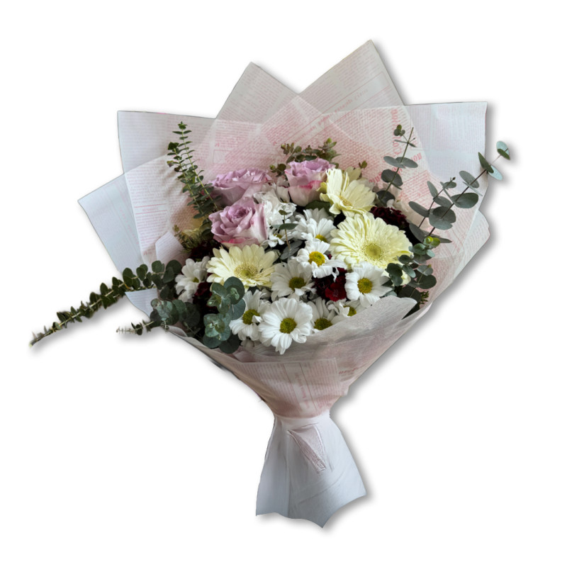 LİLA GÜL PAPATYA GERBERA KARIŞIK BUKET 