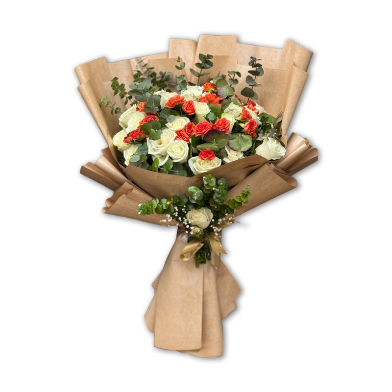 NİŞAN BUKETİ BEYAZ GÜL TURUNCU ÇARDAK GÜL 