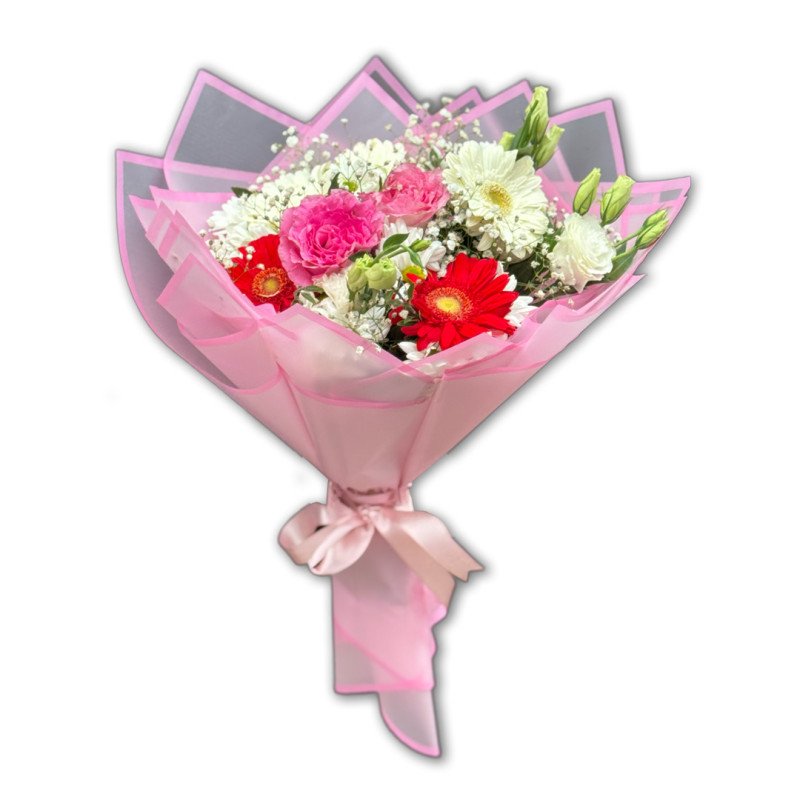 PEMBE BUKET KAĞIDI KARIŞIK KUCAK DOLUSU GERBERA 