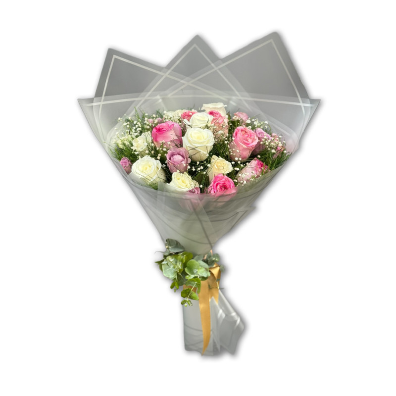 20'Lİ BEYAZ PEMBE GÜL BUKETİ