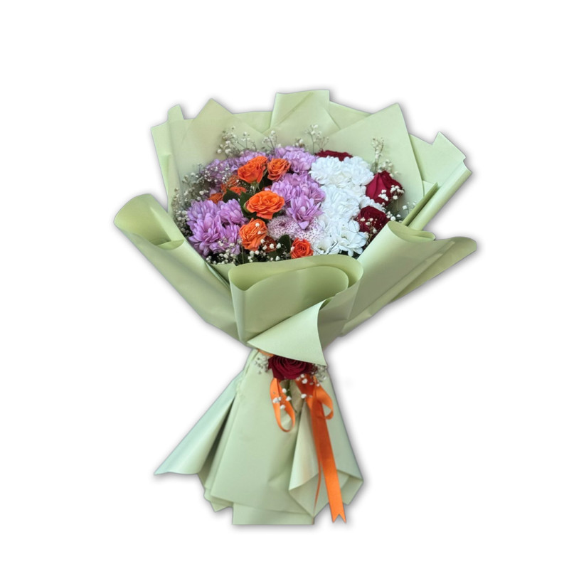 PEMBE BEYAZ PAPATYA KIRMIZ VE TURUNCU GÜL