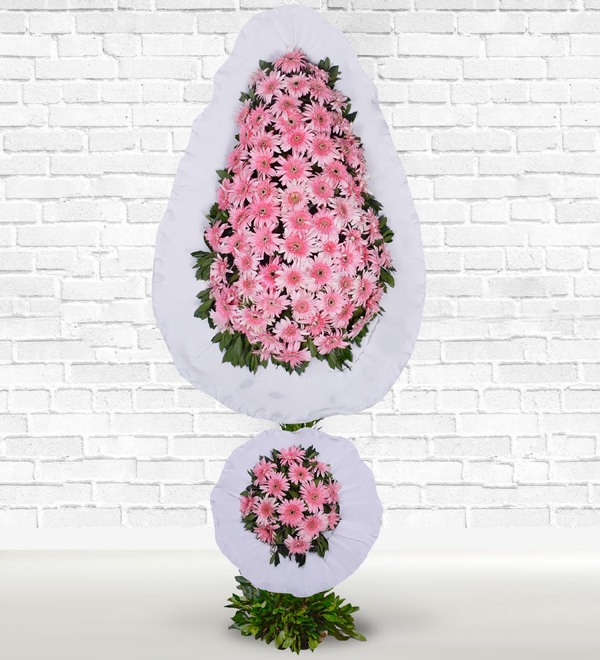 Çift Katlı Pembe Gerbera Sepeti Çelenk